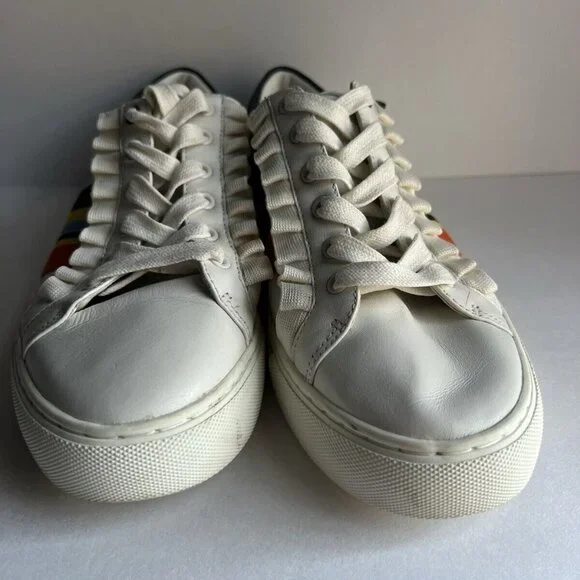 TORY Burch SPORT Ruffle Striped Women’s 8.5 Low Top Sneakers Lace Up Shoes - Picture 7 of 16